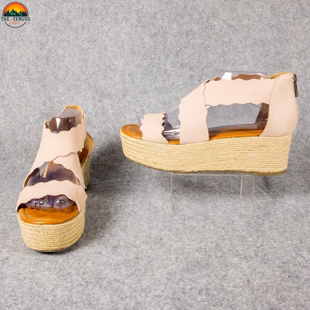 Indigo Rd. Irhaide Espadrille Sandals Pink Scallop Wedge Heels Women's Size 9M